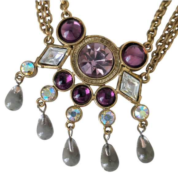 Vintage Jean Paul Gaultier Gold Tone Crystal Triple Strand Necklace 80s 90s Goth - Picture 2 of 12
